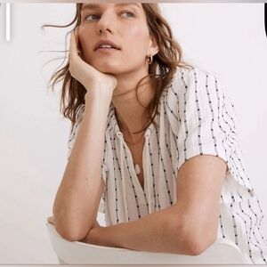 Madewell White Pop Over Tassel Short Sleeve Top Size XS White Oversized Tunic